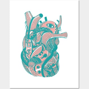 Coral Teal Light Heart Posters and Art